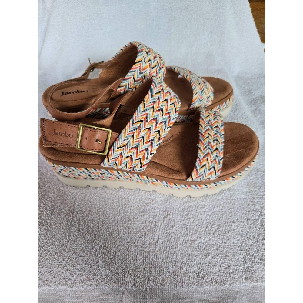 Jambu Destiny Sandals 8.5M Multicolor Wedge Braided Straps Chunky Sole Boho - Picture 2 of 9